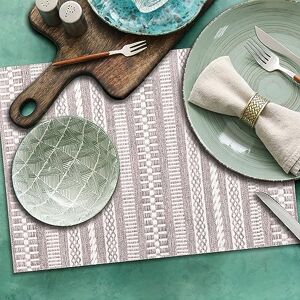 CREARREDA Placemats Americana Taupe Fabric, Set of 4 PVC Breakfast Placemats, 48 x 33 cm, Non-Slip, Washable, Dirt-Resistant, Heat Resistant, Made in Italy CREARREDA Placemats Americana Taupe Fabric, Set of 4 PVC Breakfast Placemats, 48 x 33 cm, Non-Slip, Washable, Dirt-Resistant, Heat Resistant, Made in Italy