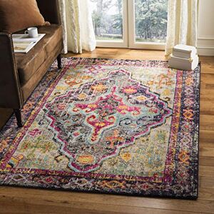 Safavieh Boho Chic Rug for Living Room, Dining Room, Bedroom Monaco Collection, Short Pile, in Grey and Fuchsia, 91 X 152 cm Safavieh Boho Chic Rug for Living Room, Dining Room, Bedroom Monaco Collection, Short Pile, in Grey and Fuchsia, 91 X 152 cm
