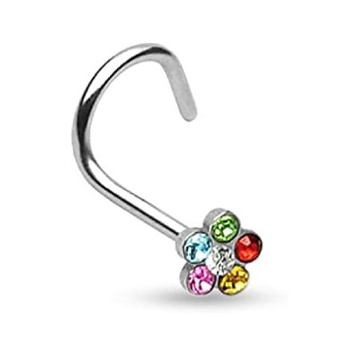 PiercedOff 0.8mm Nose Screw with CZ Gems Flower 0.8mm thick Stainless Steel PiercedOff 0.8mm Nose Screw with CZ Gems Flower 0.8mm thick Stainless Steel