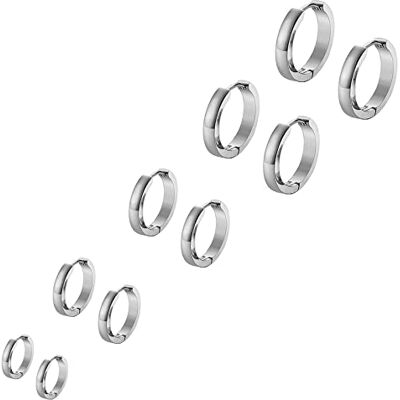 Bo Win 5 Pairs Stainless Steel Hinged Huggie Silver Hoop Earrings for Men Women, Men Earrings Hoop, Silver Earrings Hoops Women, Titanium Small Hoop Earrings Set Men Women Girls Piercing 8MM-16MM Bo Win 5 Pairs Stainless Steel Hinged Huggie Silver Hoop Earrings for Men Women, Men Earrings Hoop, Silver Earrings Hoops Women, Titanium Small Hoop Earrings Set Men Women Girls Piercing 8MM-16MM