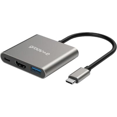 Groov-e 3-Port USB-C Hub Compact Multi-Port Adaptor with HDMI and USB-A for Laptops and Tablets Silver Groov-e 3-Port USB-C Hub Compact Multi-Port Adaptor with HDMI and USB-A for Laptops and Tablets Silver