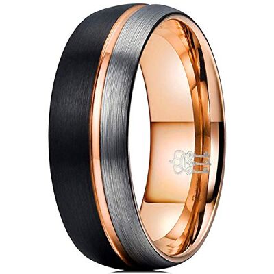 Three Keys Jewelry 8mm Black and Silver Tungsten Wedding Ring Thin Side 18K Rose Gold Grooved Brushed Dome Wedding Band Engagement Three Keys Jewelry 8mm Black and Silver Tungsten Wedding Ring Thin Side 18K Rose Gold Grooved Brushed Dome Wedding Band Engagement