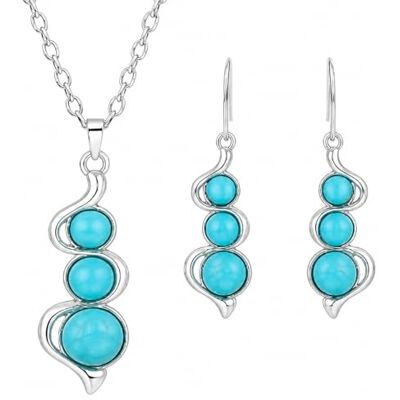 Helena Rose Jewellery Blue Turquoise Howlite Ladies Jewellery Set Hippie Boho Vintage Style Matching Necklace and Dangle Earrings Antique Silver-Toned plus Gift Box Helena Rose Jewellery Blue Turquoise Howlite Ladies Jewellery Set Hippie Boho Vintage Style Matching Necklace and Dangle Earrings Antique Silver-Toned plus Gift Box