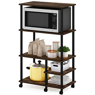 Furinno Turn-N-Tube 4-Tier Amber Pine/black - Kitchen Storage Shelf Furinno Turn-N-Tube 4-Tier Amber Pine/black - Kitchen Storage Shelf