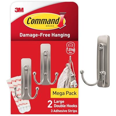 COMMAND Nickel Double Adhesive Hook - Wall or Door Mount - Hat, Bag, Clothes Storage COMMAND Nickel Double Adhesive Hook - Wall or Door Mount - Hat, Bag, Clothes Storage