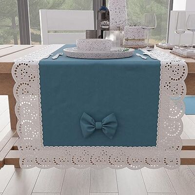PETTI Artigiani Italiani Elegant Cotton Table Runner for Kitchen Table, Living Room, Dining Room, Plain Tablecloths with Lace Frill and Bows 40 x 140 cm, Avion PETTI Artigiani Italiani Elegant Cotton Table Runner for Kitchen Table, Living Room, Dining Room, Plain Tablecloths with Lace Frill and Bows 40 x 140 cm, Avion