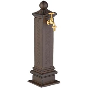 Relaxdays Column Fountain, Garden Water Featue, with Tap, HWD: 47x14x18.5 cm, Standing Patio Ornament, Faucet, Brown, Steel, Aluminium Relaxdays Column Fountain, Garden Water Featue, with Tap, HWD: 47x14x18.5 cm, Standing Patio Ornament, Faucet, Brown, Steel, Aluminium