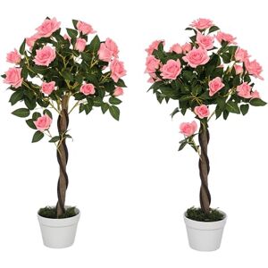 Outsunny Set of 2 90cm/3FT Artificial Rose Tree, Fake Decorative Plant with Pot, UV-Resistant Faux Tree for Outdoor Indoor Home Office Decor, Pink Outsunny Set of 2 90cm/3FT Artificial Rose Tree, Fake Decorative Plant with Pot, UV-Resistant Faux Tree for Outdoor Indoor Home Office Decor, Pink