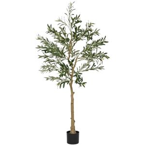 HOMCOM 5ft/ 150cm Decorative Artificial Plant, Silk Olive Tree with 720 Leaves and 32 Olive Fruits in Pot, Fake Plant for Home, Office, Living Room, Indoor Decor HOMCOM 5ft/ 150cm Decorative Artificial Plant, Silk Olive Tree with 720 Leaves and 32 Olive Fruits in Pot, Fake Plant for Home, Office, Living Room, Indoor Decor