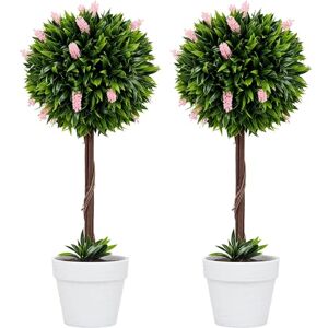 HOMCOM Set of 2 Decorative Artificial Plants Ball Trees with Lavender Flowers in Pot Fake Plants for Home Indoor Outdoor Decor, 60cm, Pink HOMCOM Set of 2 Decorative Artificial Plants Ball Trees with Lavender Flowers in Pot Fake Plants for Home Indoor Outdoor Decor, 60cm, Pink