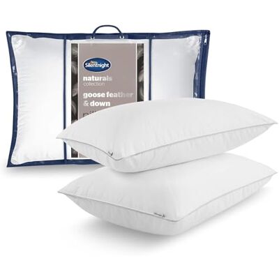Silentnight Goose Feather and Down Pillow Pair Luxury Hotel Quality Pillow with Ethically Sourced Natural Goose Feather and Down 100% Cotton Down-proof Cover Machine Washable Pack of 2 Silentnight Goose Feather and Down Pillow Pair Luxury Hotel Quality Pillow with Ethically Sourced Natural Goose Feather and Down 100% Cotton Down-proof Cover Machine Washable Pack of 2