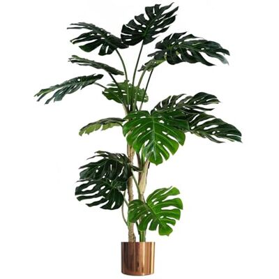 Leaf Artificial Monstera Plant with Metal Planters, Green, 150cm Leaf Artificial Monstera Plant with Metal Planters, Green, 150cm
