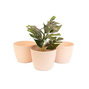 Home Garden Ornaments Plant Pots Indoor 18cm Diameter Set of 3 - Decorative Plant Pot of Light Beige Colour - Striped Flower Pot – Durable Flower Pots Outside (Ø 18 cm (7.08 inch), Light Beige)