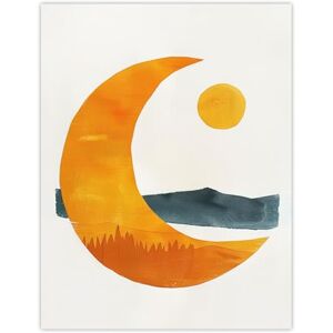 Artery8 Abstract Crescent Moon Sun Sea Orange Blue Boho Living Room Extra Large XL Wall Art Poster Print Artery8 Abstract Crescent Moon Sun Sea Orange Blue Boho Living Room Extra Large XL Wall Art Poster Print