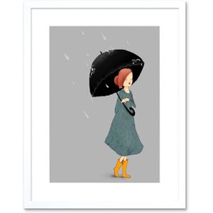 Wee Blue Coo Girl In Rain Illustration Art Print Framed Poster Wall Decor 9x7 inch Wee Blue Coo Girl In Rain Illustration Art Print Framed Poster Wall Decor 9x7 inch