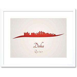 Wee Blue Coo Painting Abstract Cityscape Red Doha Qatar Framed Wall Art Print Wee Blue Coo Painting Abstract Cityscape Red Doha Qatar Framed Wall Art Print