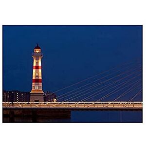 Wee Blue Coo Lighthouse Bridge Night Blue Red Black Frame Framed Art Print Picture B12X9640 Wee Blue Coo Lighthouse Bridge Night Blue Red Black Frame Framed Art Print Picture B12X9640