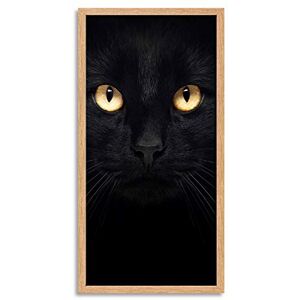 Wee Blue Coo Black Cat Face Yellow Eyes Close Up Long Panel Framed Wall Art Print Wee Blue Coo Black Cat Face Yellow Eyes Close Up Long Panel Framed Wall Art Print