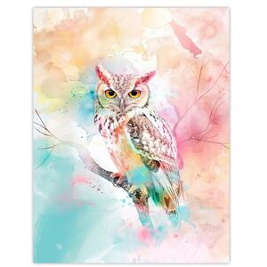 Artery8 Owl on Branch Portrait Pastel Rainbow Watercolour Living Room Large Wall Art Poster Print Thick Paper 18X24 Inch Artery8 Owl on Branch Portrait Pastel Rainbow Watercolour Living Room Large Wall Art Poster Print Thick Paper 18X24 Inch