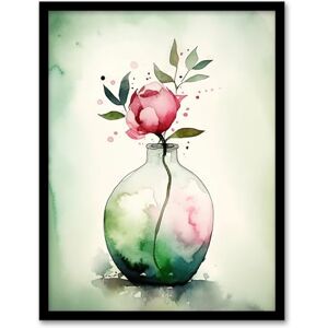 Artery8 A Single Rose In A Glass Vase Watercolour Painting Green Pink Valentines Day Flower Romance Nature Colourful Bright Floral Modern Artwork Artwork Framed Wall Art Print 18X24 Inch Artery8 A Single Rose In A Glass Vase Watercolour Painting Green Pink Valentines Day Flower Romance Nature Colourful Bright Floral Modern Artwork Artwork Framed Wall Art Print 18X24 Inch