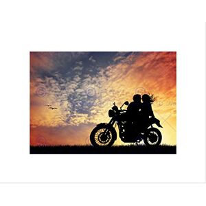 Wee Blue Coo Composition Sunset Motorbike Lovers Silhouette Wall Art Print Wee Blue Coo Composition Sunset Motorbike Lovers Silhouette Wall Art Print