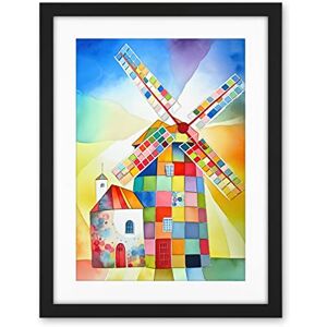 Artery8 Abstract Patchwork Windmill Old Amsterdam Folk Art Artwork Framed Wall Art Print 18X24 Inch Artery8 Abstract Patchwork Windmill Old Amsterdam Folk Art Artwork Framed Wall Art Print 18X24 Inch