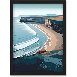 Artery8 Rhossili Bay Cliffs Over Beach Coastal Landscape Artwork Framed Wall Art Print A4 Artery8 Rhossili Bay Cliffs Over Beach Coastal Landscape Artwork Framed Wall Art Print A4
