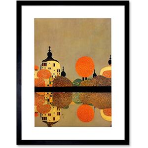 Wee Blue Coo Gustav Klimt Style Autumn Lakeside Town Church Reflection Artwork Framed Wall Art Print 12X16 Inch Wee Blue Coo Gustav Klimt Style Autumn Lakeside Town Church Reflection Artwork Framed Wall Art Print 12X16 Inch