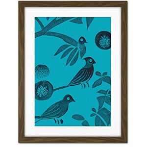 Doppelganger33 LTD Linocut Vintage Blue Birds Jungle Pattern Illustration Teal Artwork Framed Wall Art Print 18X24 Inch Doppelganger33 LTD Linocut Vintage Blue Birds Jungle Pattern Illustration Teal Artwork Framed Wall Art Print 18X24 Inch