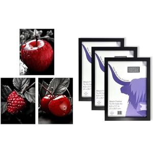 Artery8 Apple Raspberry Cherry Wall Art Set of 3 A4 Sized Art with Black Frames Red Black White Photograph Kitchen Décor Artery8 Apple Raspberry Cherry Wall Art Set of 3 A4 Sized Art with Black Frames Red Black White Photograph Kitchen Décor