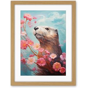Artery8 Otter with a Pink Cherry Blossom Branch Elegant Oil Painting Floating on Lake Water with Flowers Artwork Framed Wall Art Print 18X24 Inch Artery8 Otter with a Pink Cherry Blossom Branch Elegant Oil Painting Floating on Lake Water with Flowers Artwork Framed Wall Art Print 18X24 Inch