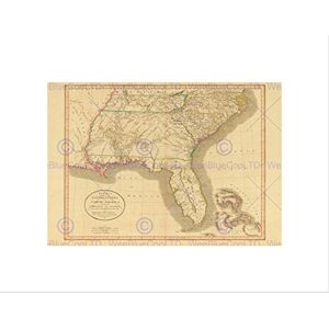 Wee Blue Coo MAP ANTIQUE 1812 UNITED STATES AMERICA SOUTH EAST GEORGIA FLORIDA PRINT B12X7011 Wee Blue Coo MAP ANTIQUE 1812 UNITED STATES AMERICA SOUTH EAST GEORGIA FLORIDA PRINT B12X7011