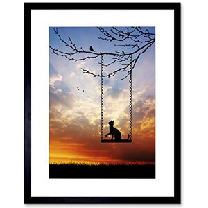 Wee Blue Coo PHOTO MOCK UP SILHOUETTE SUNSET CAT SWING BIRD FRAMED ART PRINT MOUNT B12X13319 Wee Blue Coo PHOTO MOCK UP SILHOUETTE SUNSET CAT SWING BIRD FRAMED ART PRINT MOUNT B12X13319
