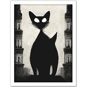 Doppelganger33 LTD Giant Black Cat Le Chat Noir City Monochrome Illustration Artwork Framed Wall Art Print 18X24 Inch Doppelganger33 LTD Giant Black Cat Le Chat Noir City Monochrome Illustration Artwork Framed Wall Art Print 18X24 Inch