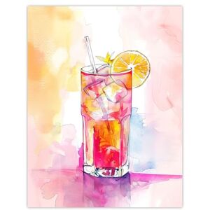 Artery8 Rum Punch Cocktail Pink Orange Watercolour Kitchen Extra Large XL Wall Art Poster Print Artery8 Rum Punch Cocktail Pink Orange Watercolour Kitchen Extra Large XL Wall Art Poster Print