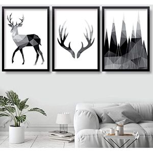 Artze Wall Art Geometric Monochrome Stag Antlers and Mountains Art Prints 3-Piece Set, 40 cm Width x 50 cm Height, Black/Grey Artze Wall Art Geometric Monochrome Stag Antlers and Mountains Art Prints 3-Piece Set, 40 cm Width x 50 cm Height, Black/Grey