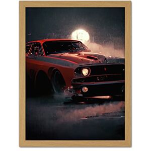 Doppelganger33 LTD Classic Red Sports Muscle Car On A Rainy Atmospheric Night Artwork Framed Wall Art Print 18X24 Inch Doppelganger33 LTD Classic Red Sports Muscle Car On A Rainy Atmospheric Night Artwork Framed Wall Art Print 18X24 Inch