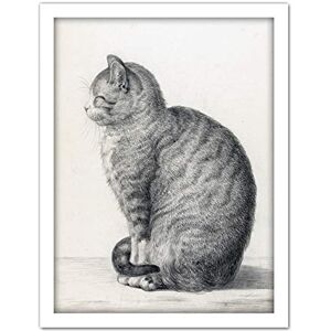Artery8 Jean Bernard Sitting Cat To Left Pencil Drawing Artwork Framed Wall Art Print 18X24 Inch Artery8 Jean Bernard Sitting Cat To Left Pencil Drawing Artwork Framed Wall Art Print 18X24 Inch