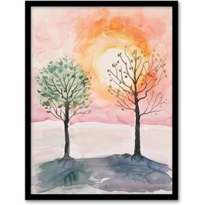 Artery8 Two Summer Trees in Pink Orange Sunset Landscape Living Room Artwork Framed Wall Art Print A4 Artery8 Two Summer Trees in Pink Orange Sunset Landscape Living Room Artwork Framed Wall Art Print A4