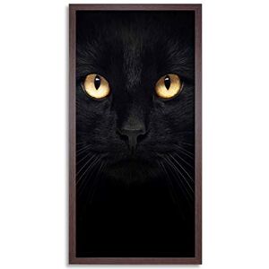 Wee Blue Coo Black Cat Face Yellow Eyes Close Up Long Panel Framed Wall Art Print Wee Blue Coo Black Cat Face Yellow Eyes Close Up Long Panel Framed Wall Art Print