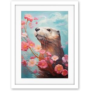 Artery8 Otter with a Pink Cherry Blossom Branch Elegant Oil Painting Floating on Lake Water with Flowers Artwork Framed Wall Art Print 18X24 Inch Artery8 Otter with a Pink Cherry Blossom Branch Elegant Oil Painting Floating on Lake Water with Flowers Artwork Framed Wall Art Print 18X24 Inch