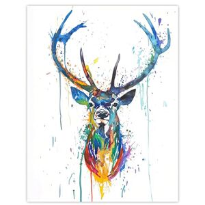 Artery8 Deer Stag Colourful Ink Splat Bright Portrait Living Room Extra Large XL Wall Art Poster Print Artery8 Deer Stag Colourful Ink Splat Bright Portrait Living Room Extra Large XL Wall Art Poster Print