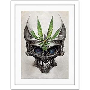 Doppelganger33 LTD Alien Skull with Marijuana Leaf Colour Pencil Illustration Artwork Framed Wall Art Print 18X24 inch Doppelganger33 LTD Alien Skull with Marijuana Leaf Colour Pencil Illustration Artwork Framed Wall Art Print 18X24 inch