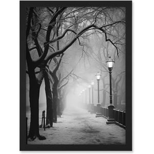 Artery8 Snow Covered Street in the Misty Glow of Light Posts Atmospheric Black and White Photograph Winter Scene Artwork Framed Wall Art Print A4 Artery8 Snow Covered Street in the Misty Glow of Light Posts Atmospheric Black and White Photograph Winter Scene Artwork Framed Wall Art Print A4