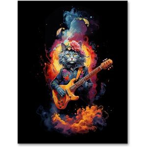 Artery8 Smelly Cat Lover Gift Pet Portrait with Guitar Conceptual Orange Blue Purple Artwork Painting Artwork Framed Wall Art Print A4 Artery8 Smelly Cat Lover Gift Pet Portrait with Guitar Conceptual Orange Blue Purple Artwork Painting Artwork Framed Wall Art Print A4
