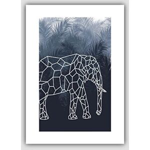 Artze Wall Art Geometric Elephant with Navy Palms Art Print - Wall Art Artze Wall Art Geometric Elephant with Navy Palms Art Print - Wall Art