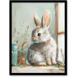 Artery8 Cute Bunny Rabbit on Window Sill Rustic Painting Living Room Artwork Framed Wall Art Print A4 Artery8 Cute Bunny Rabbit on Window Sill Rustic Painting Living Room Artwork Framed Wall Art Print A4