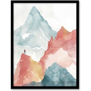 Artery8 Mountain Climber Hiking Landscape Watercolour Living Room Artwork Framed Wall Art Print A4 Artery8 Mountain Climber Hiking Landscape Watercolour Living Room Artwork Framed Wall Art Print A4