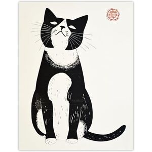 Artery8 Cat Lover Black White Pet Japanese Woodblock Living Room Extra Large XL Wall Art Poster Print Artery8 Cat Lover Black White Pet Japanese Woodblock Living Room Extra Large XL Wall Art Poster Print