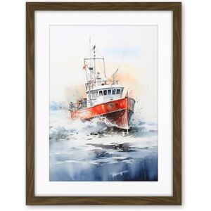 Artery8 Trawler Fishing Boat Watercolour Painting Red Blue Rough Sea Fishermen Waves Seascape Artwork Framed Wall Art Print 18X24 Inch Artery8 Trawler Fishing Boat Watercolour Painting Red Blue Rough Sea Fishermen Waves Seascape Artwork Framed Wall Art Print 18X24 Inch